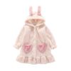 Girls Sweet Flannel Bathrobes With Ears Hooded Sleepwear for Bath Homewear, Beige