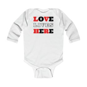 Infant Long Sleeve Bodysuit, Love Lives Here Christian Inspiration