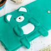 [Happy Bear - Green] Embroidered Applique Coral Fleece Baby Throw Blanket (42.5 by 59.1 inches)