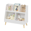 Kids Bookshelf and Toy Organizer, 5 Cubbies Wooden Open Bookcase, 2-Tier Baby Storage Display Organizer with Legs, Free Standing for Playing Room, Bed