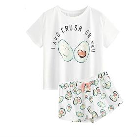 Cute Printed Pajamas Women's Short-sleeved Shorts Suit (Option: White-S)