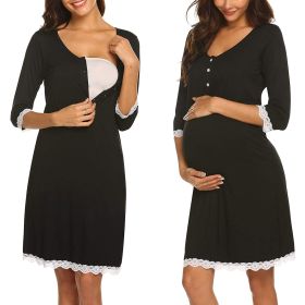 Pregnant Women Breastfeeding Five-point Sleeve Dress (Option: Black-2XL)