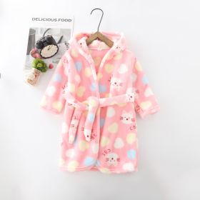 Children Clothing Home Clothes Flannel Men's Women's Hoodie Coral Velvet Night-robe (Option: Light Pink Kitten Love-90 Yards)