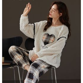 Couple Coral Fleece Thermal Pajamas Women's Long Sleeve Suit (Option: 83081-L)