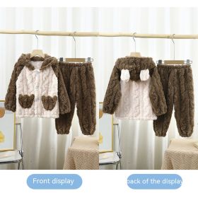 Children's Flannel Pajamas Autumn And Winter Thickening Jacquard Hooded (Option: Oak Brown-90cm)