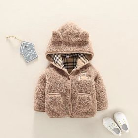 Lamb Cashmere Thickened Coat Girl's Cotton-padded Jacket (Option: Brown lattice-80cm)