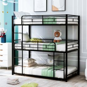 Metal Twin Size Triple Bunk Bed (Color: Black)