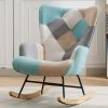 36.6 Inch Soft Seating Patchwork Accent Rocking Chair With Solid Wood Armrest And Feet