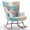 36.6 Inch Soft Seating Patchwork Accent Rocking Chair With Solid Wood Armrest And Feet