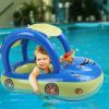 Baby Inflatable Pool Float Car Shaped Toddler Swimming Float Boat Pool Toy Infant Swim Ring Pool with Sun Protection Canopy for 1-3 Year-Old Kids Infa